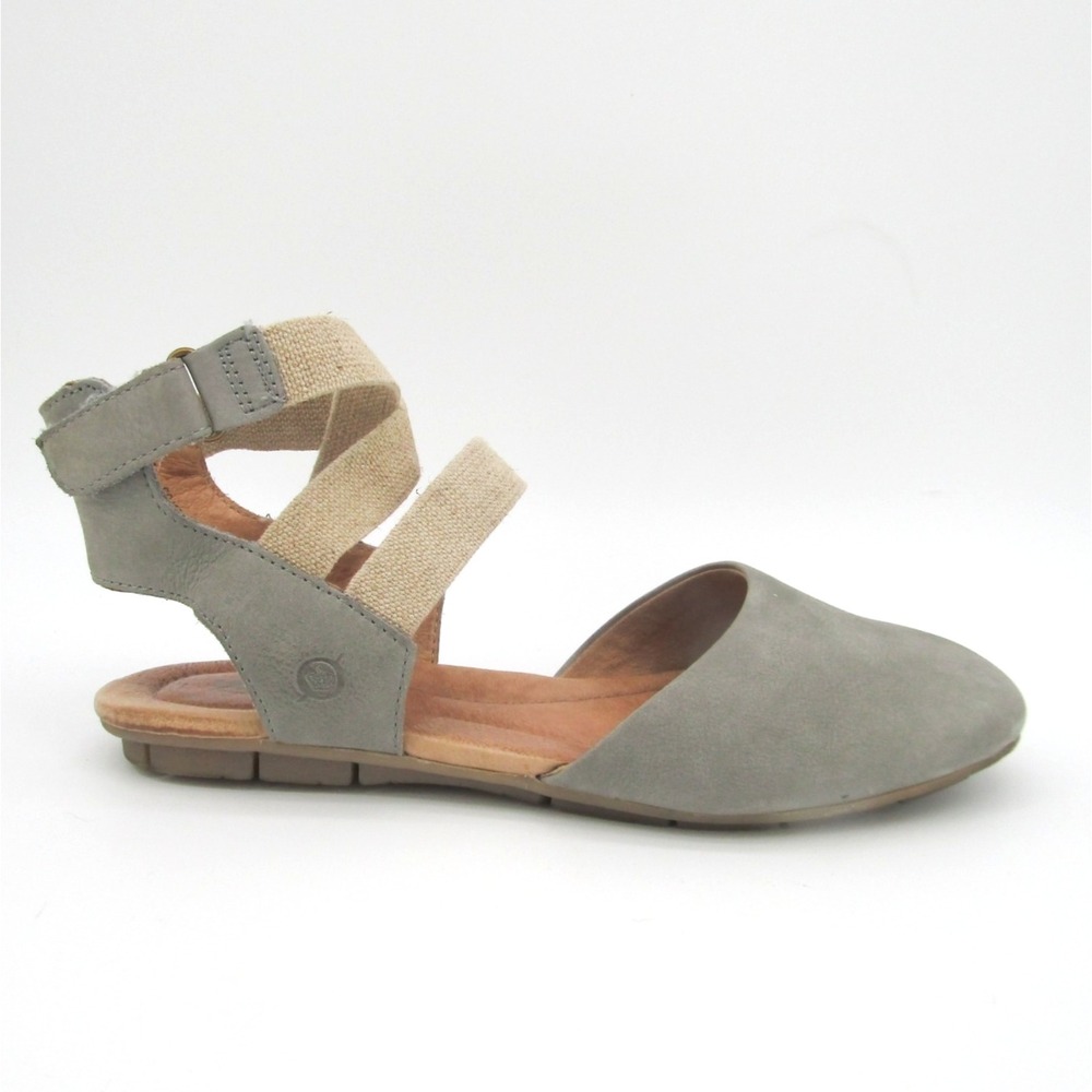 Born Breck Leather Canvas Gladiator Ballet Sandal Womens Size 9 Gray Beige